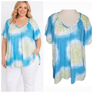 Caribbean Joe plus size turquoise blue short sleeve top Women's plus size 1X
